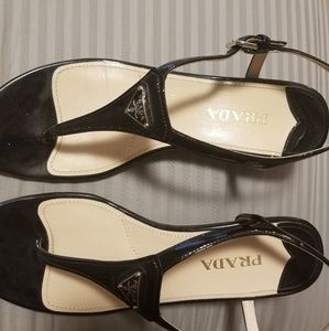 Prada patent demi wedge sandal